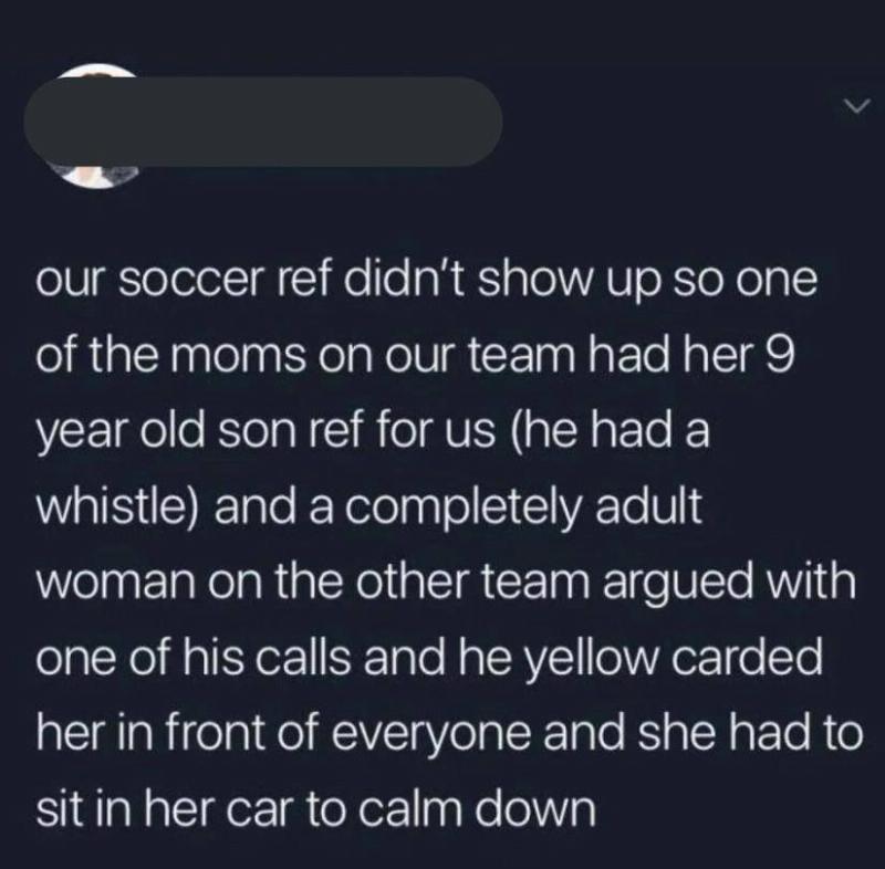 Soccer Game Meltdown Tweet explaining woman lashed out at a 9 year old ref