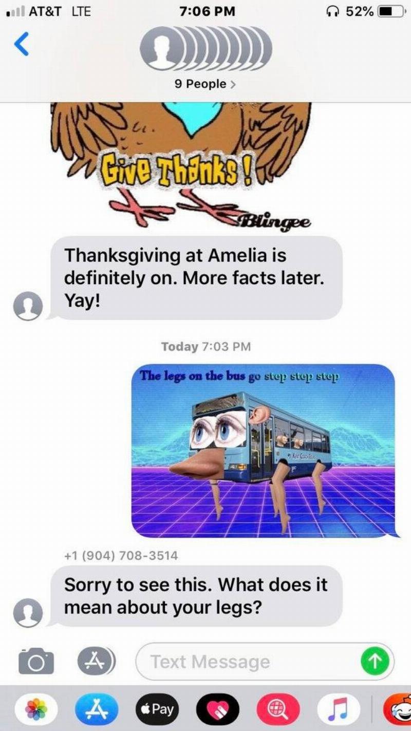 Text conversation about thanksgiving. 