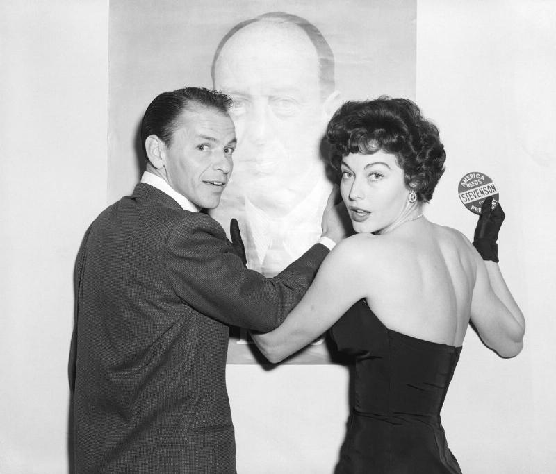 Filmdom's Stevenson supporters got a pleasant surprise last night (Mon.) when Frank Sinatra and Ava Gardner, reported separated, appeared together for the first time in more than a week, at a mammoth Stevenson rally at the Palladium. They have apparently patched up their domestic difficulities and Sinatra sang, 