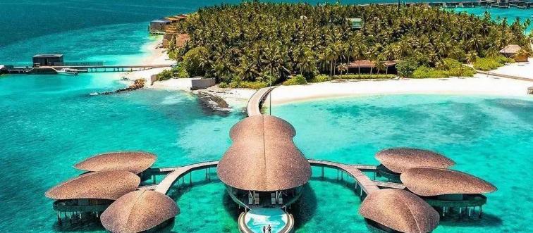 Maldives hotel in the water seen from an aerial view