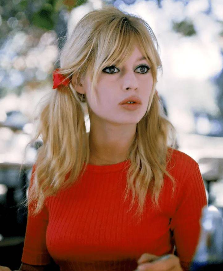 bardot wearing a red sweater