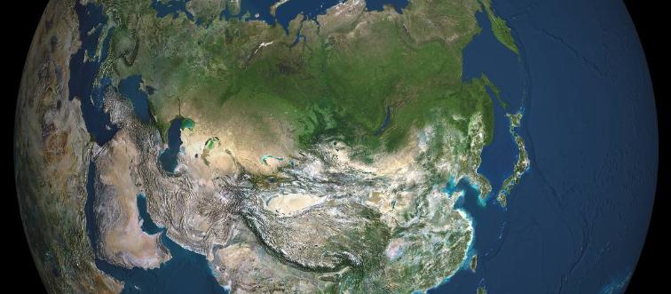 Globe image centered on Asia, True Colour Satellite Image