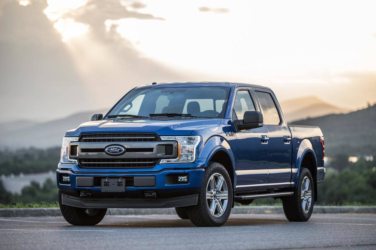 Blue F-150 pickup truck 