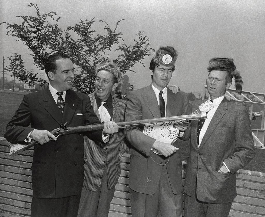 Tennessee Governor Frank Clement pays a visit to producer Walt Disney and actors Fess Parker and Buddy Ebsen