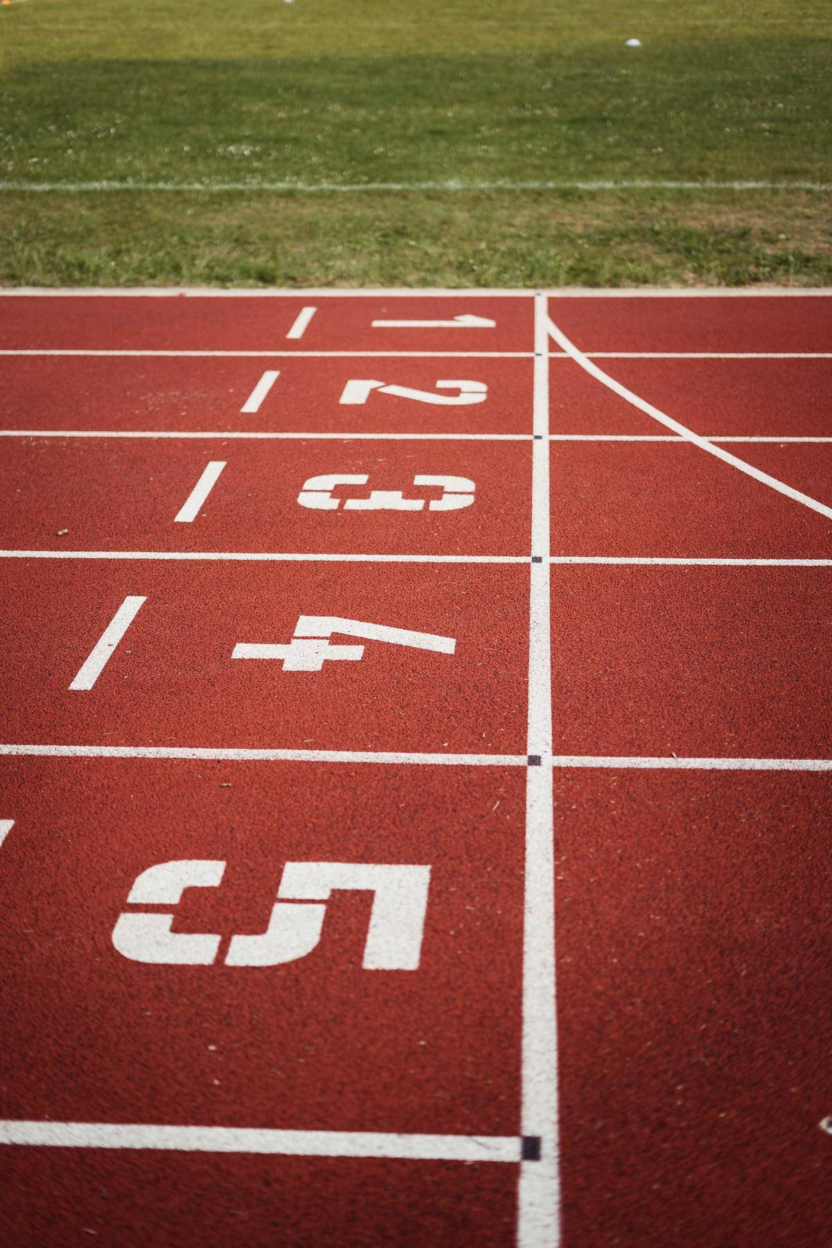 Starting blocks painted on track and field track 