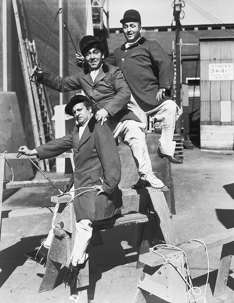 Stooges on set of The Three Stooges comedy 