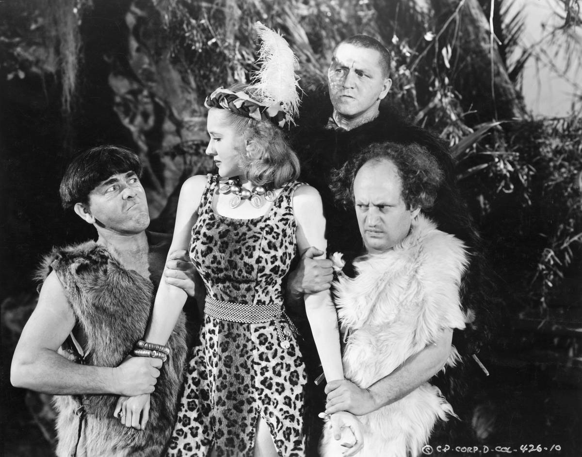 Moe Howard of the Three Stooges and Jane Hamilton in Three Missing Links