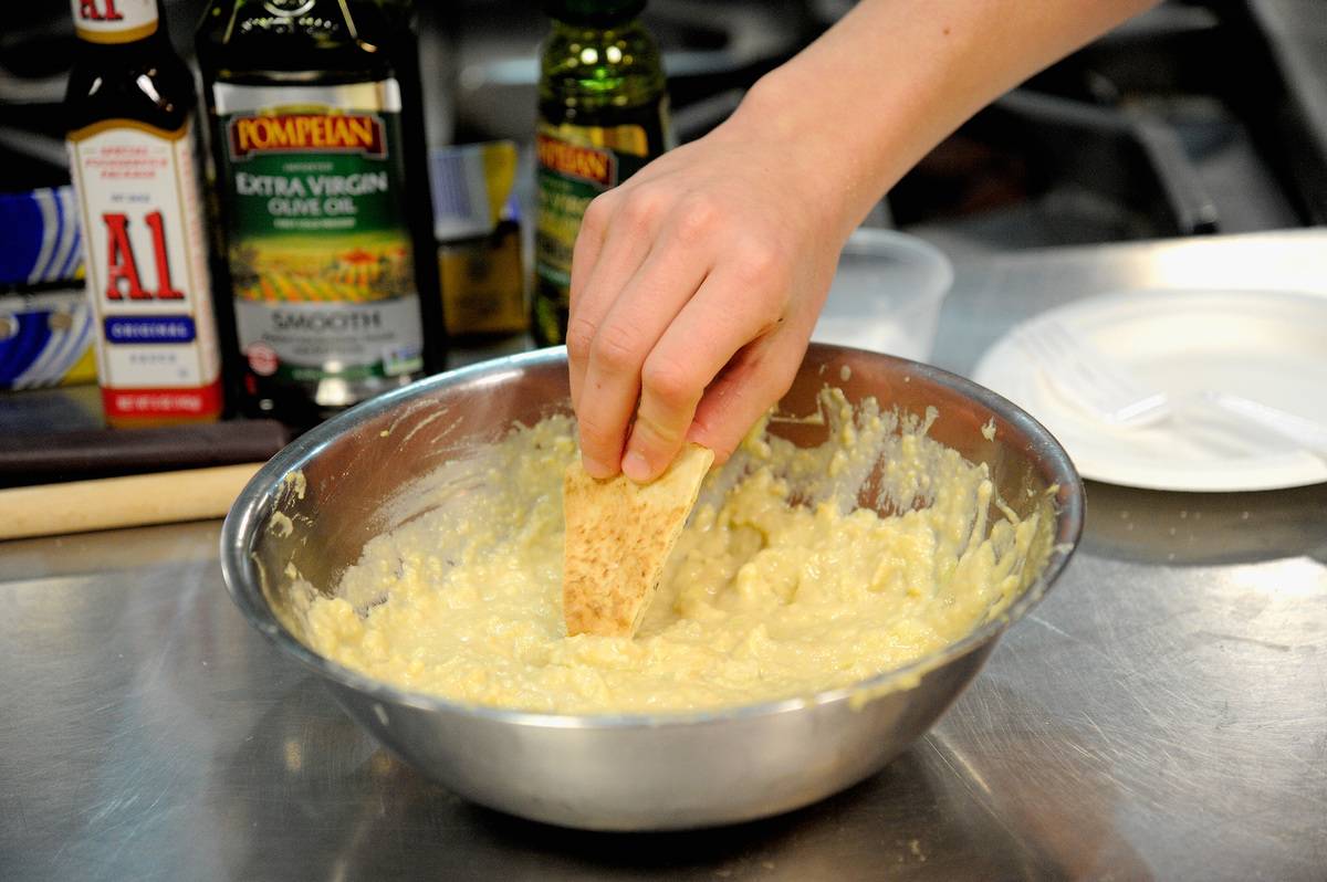 hummus  A view of hummus and ingredients in the kitchen at the Holiday Appetizer class during the Food Network Magazine Cooking School 2016 at The International Culinary Center on November 5, 2016 in New York City.