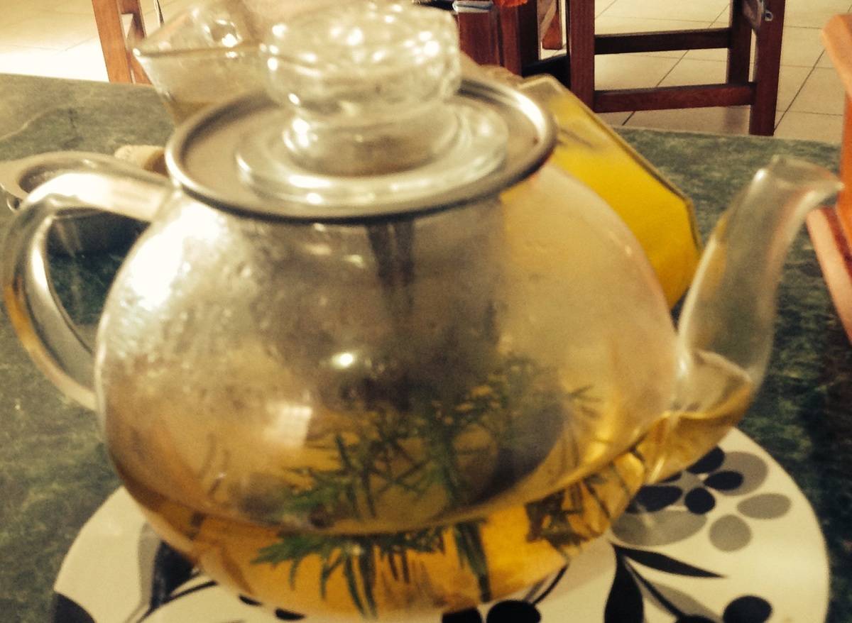rosemary infusion tea pot with rosemary infusion