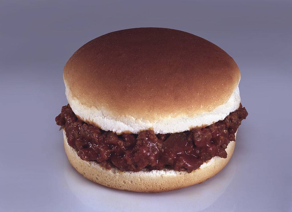 A close-up view of a sloppy joe sandwich
