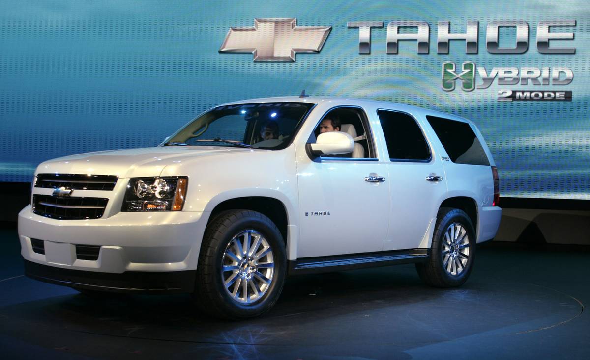 The Chevrolet Tahoe Hybrid is displayed during the North Ame