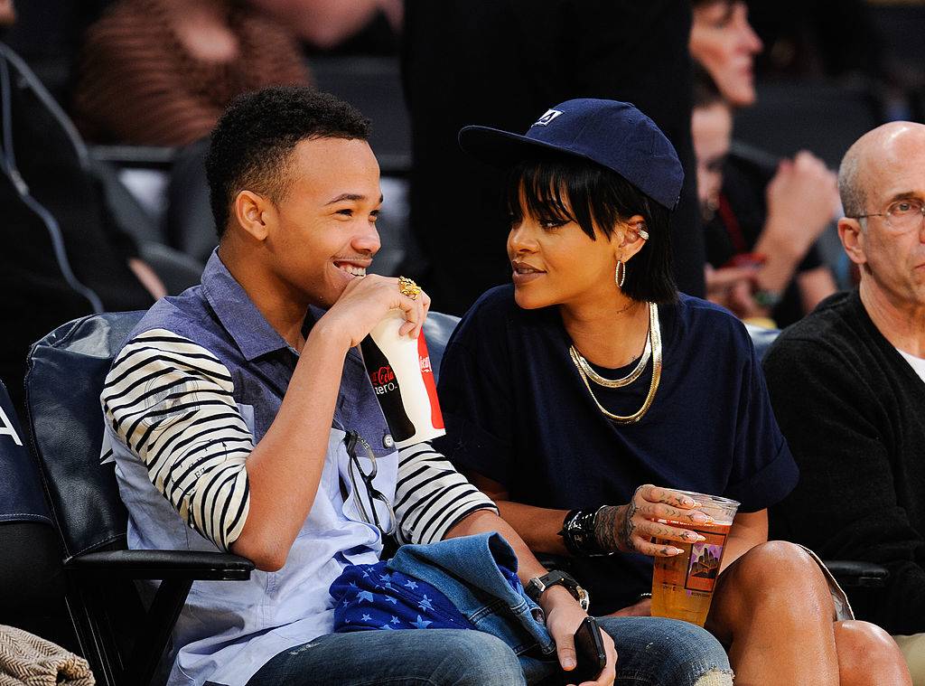 Rihanna Robyn Fenty and brother Rajad at basketball game