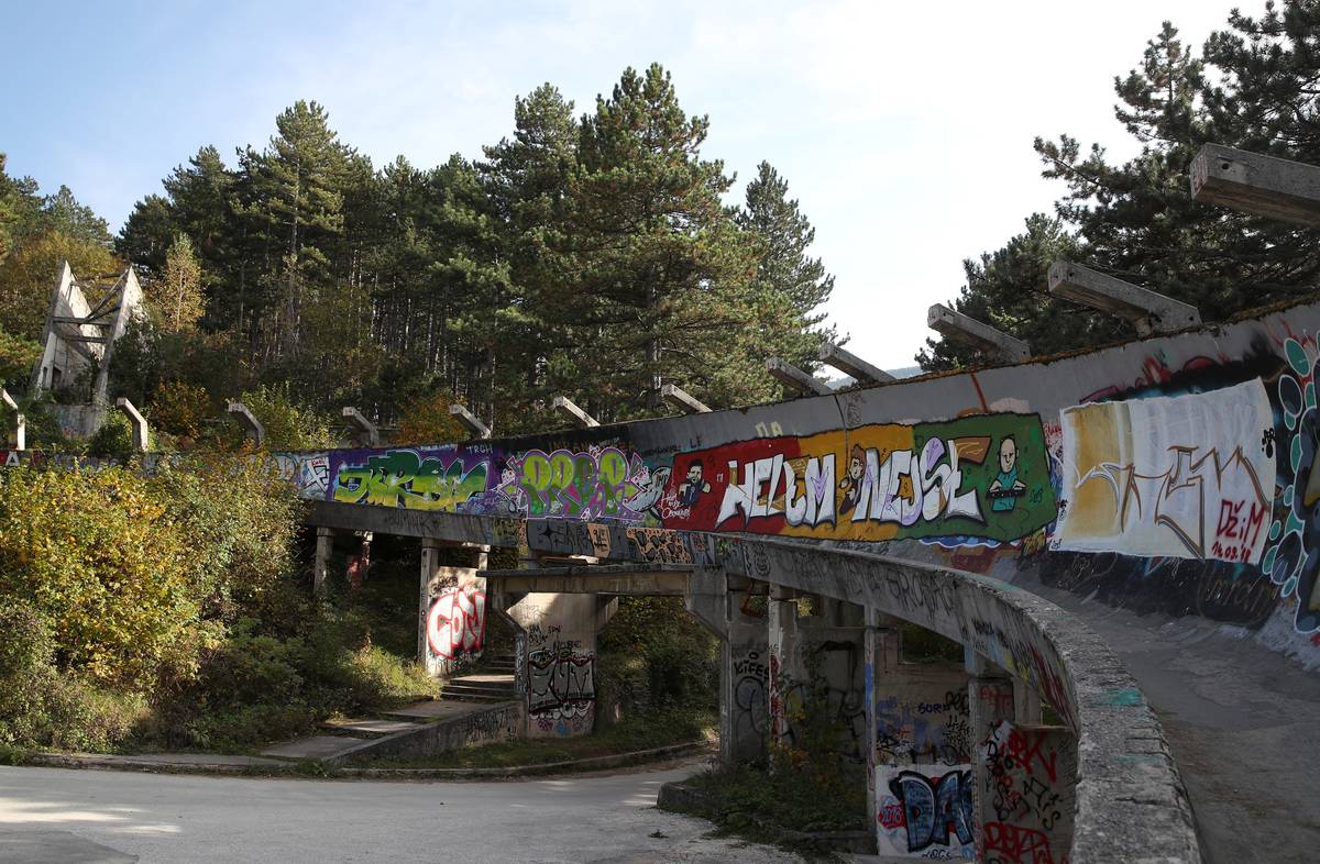 The bobsleigh track originally built for the 1984 Sarajevo Winter Olympics lies unused on Mount Trebevic 