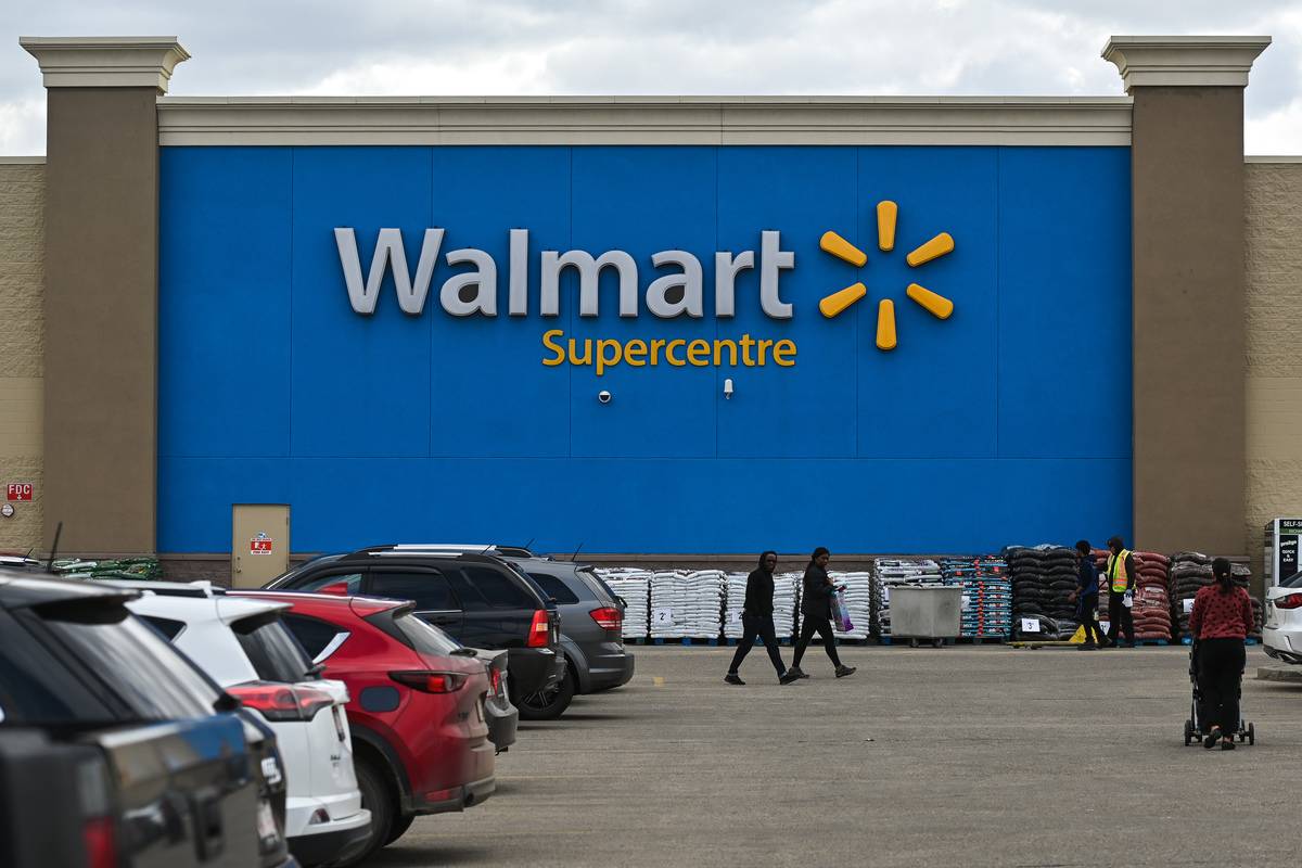 Logo of Walmart in South Edmonton Common. Friday, May 20, 2022, in Edmonton, Alberta, Canada