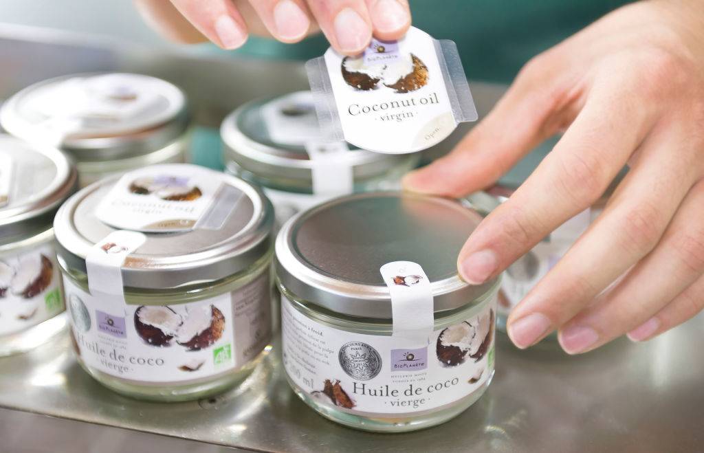 coconut oil products in a factory