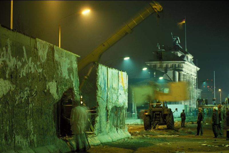 Destruction of the Berlin Wall in Berlin, Germany on February 20, 1990-