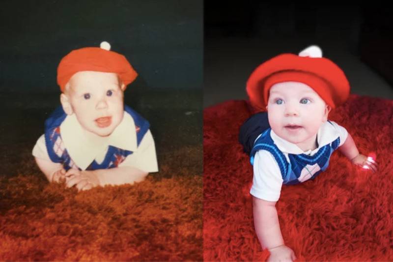Baby picture and son's photo 39 years later