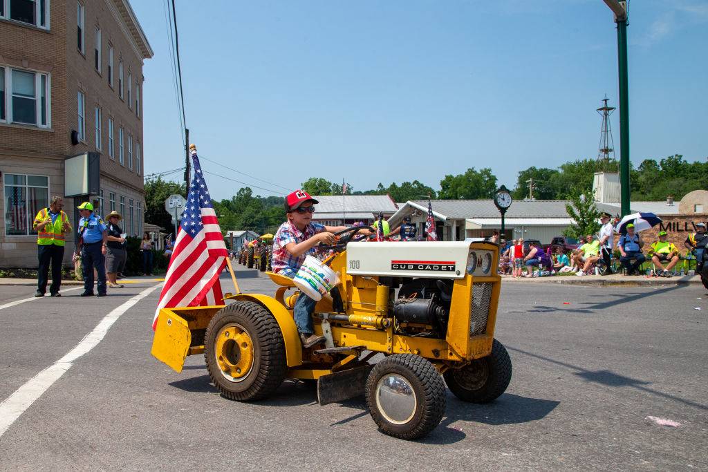 Child driving a tractor