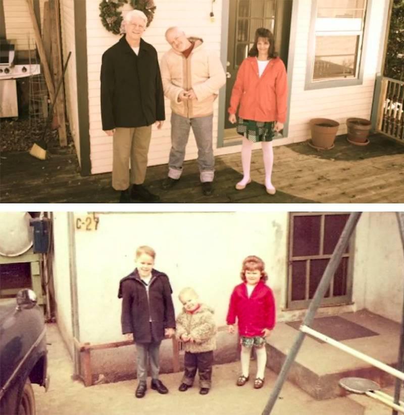 Recreation of family photo with sepia filter
