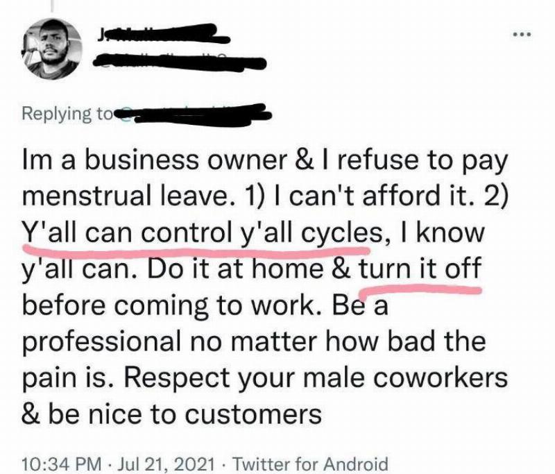 Reddit post about menstrual leave