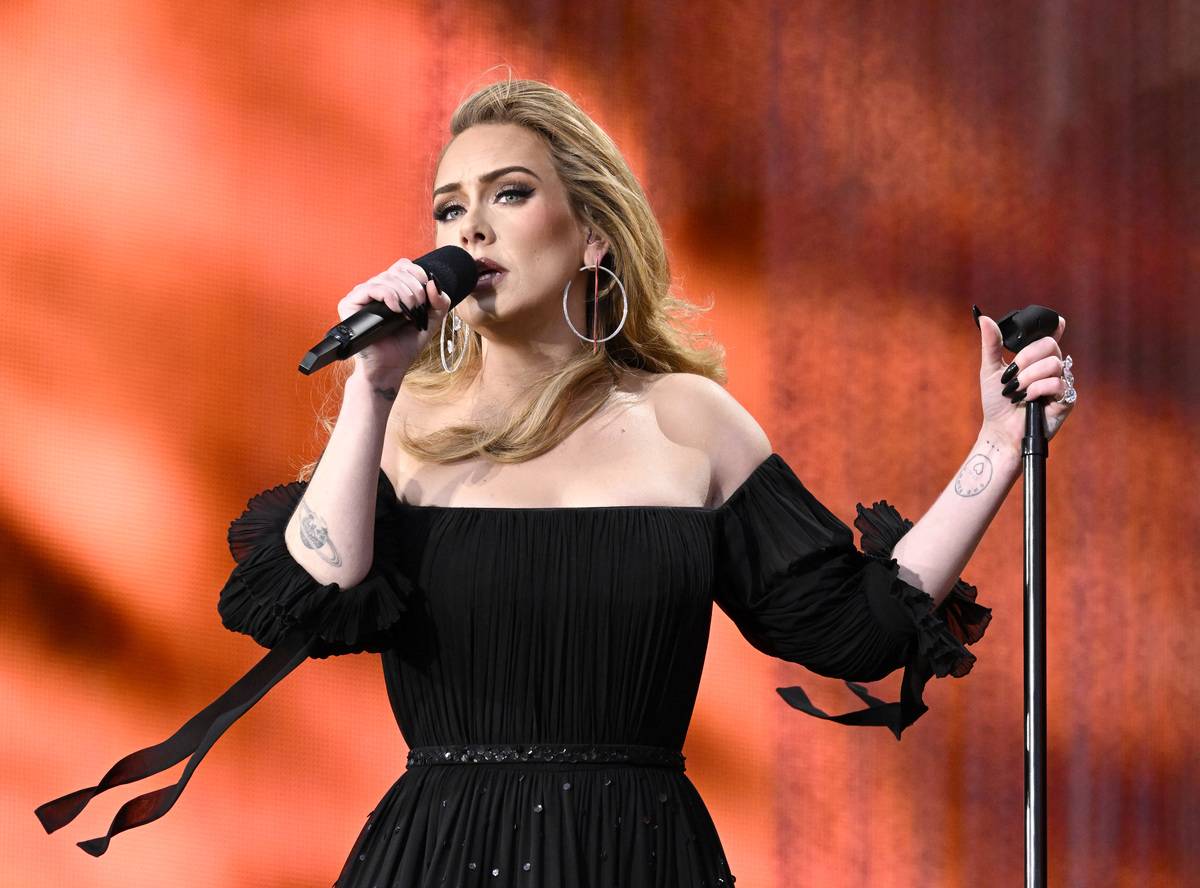 LONDON, ENGLAND - JULY 02: Adele performs on stage as American Express present BST Hyde Park in Hyde Park on July 02, 2022 in London, England.