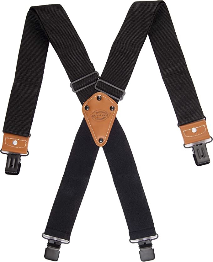 black suspenders with clasps to attach to tool belt