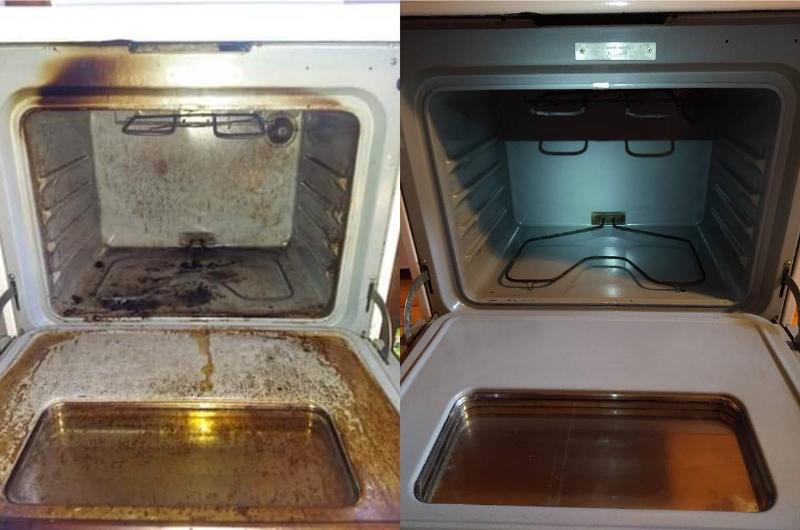 oven getting clean before and after
