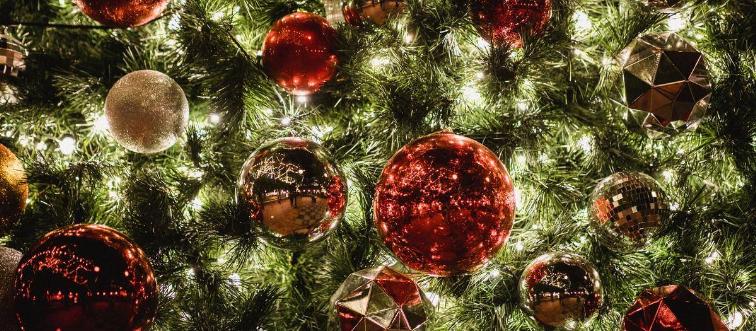 Christmas tree with bauble ornaments and lights