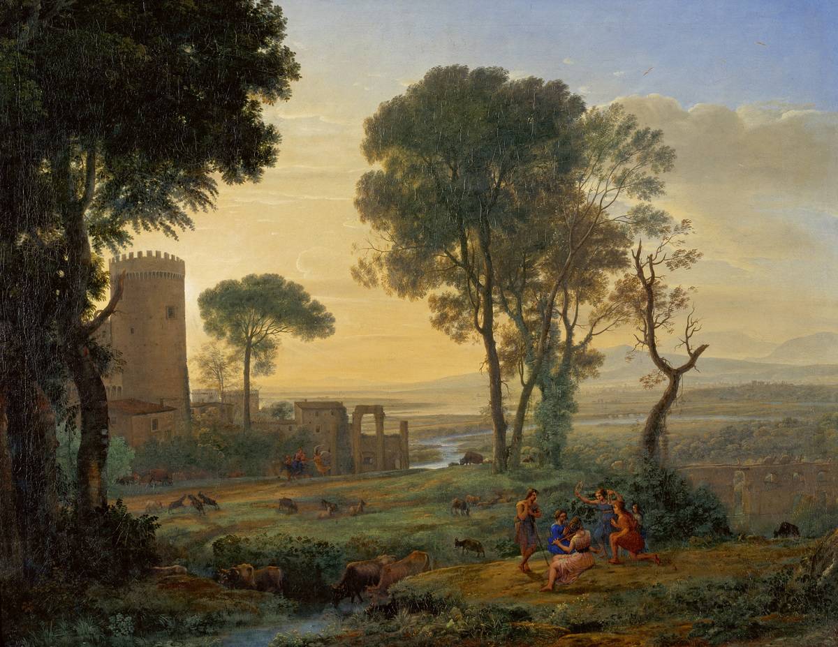 Landscape with the flight into Egypt, c. 1646. Found in the Collection of Nivaagaards Malerisamling. Artist Lorrain, Claude (1600-1682).