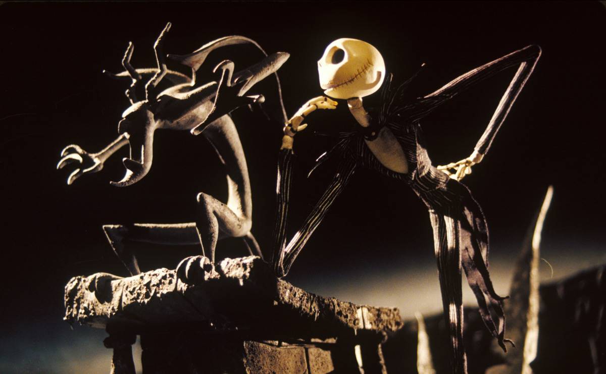 Jack Skellington imitating gargoyle statue in The Nightmare Before Christmas
