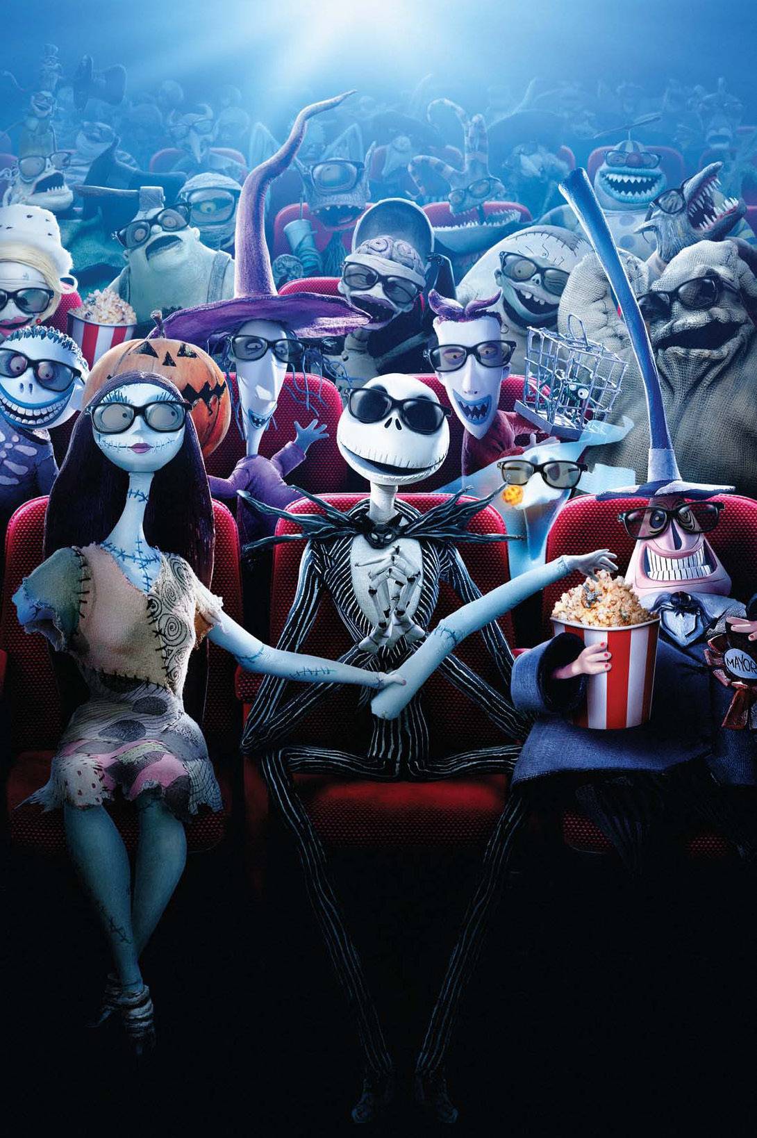 Nightmare Before Christmas characters at a movie theater