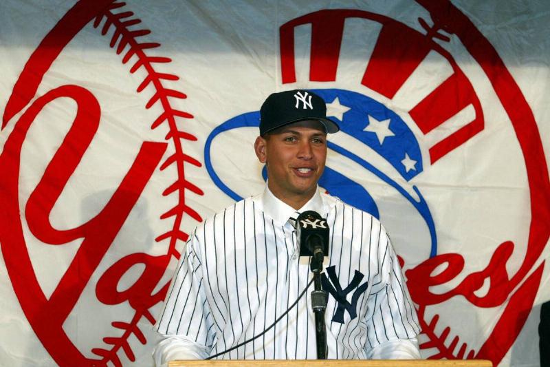 Alex Rodriguez speaks to the media durin