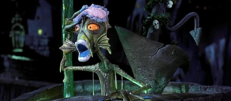 monster looking shocked with sleeping blinders while emerging from well