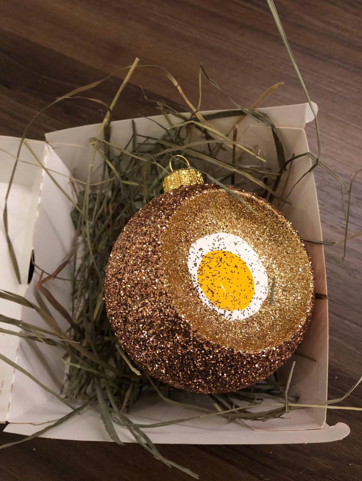 Christmas ornament made to look like a Scotch egg