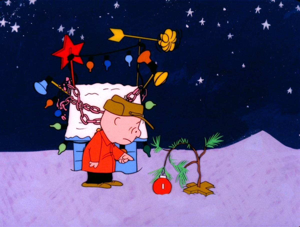 Charlie Brown lamenting drooping Christmas tree in A Charlie Brown Christmas