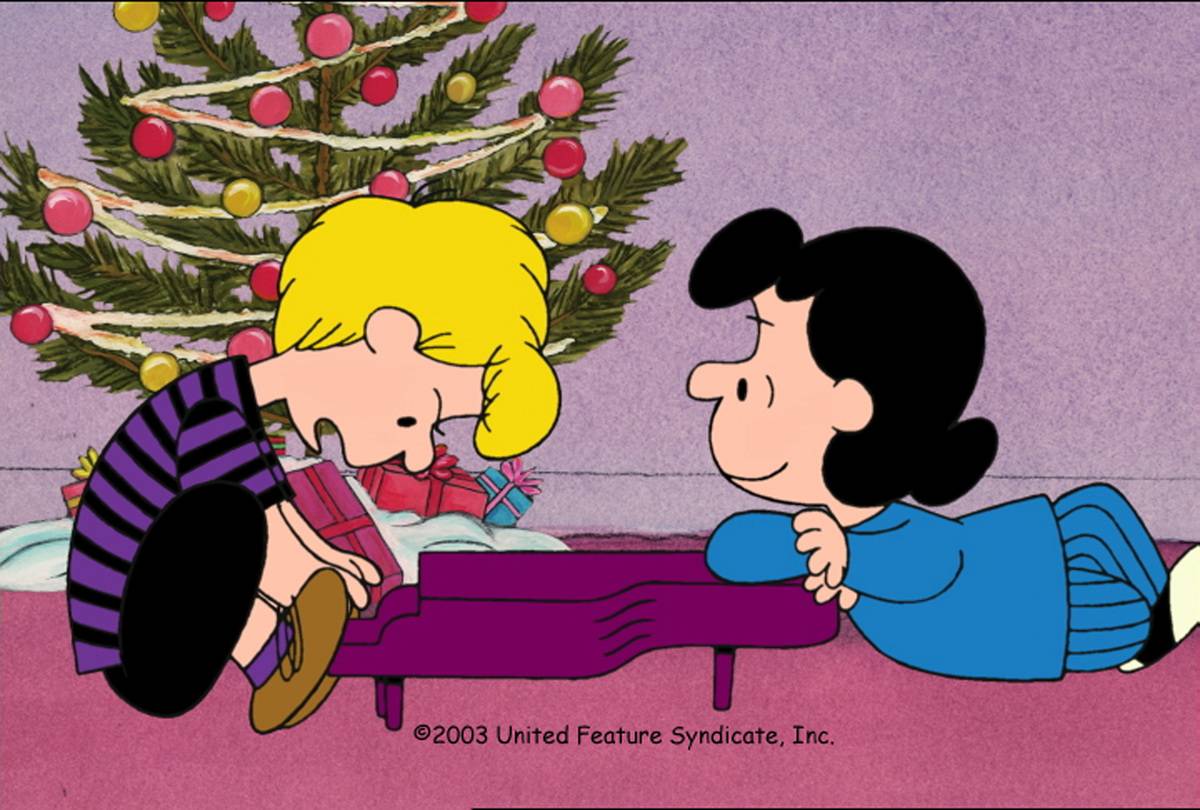 Lucy watching Schroeder play his piano in I want a dog for Christmas Charlie Brown