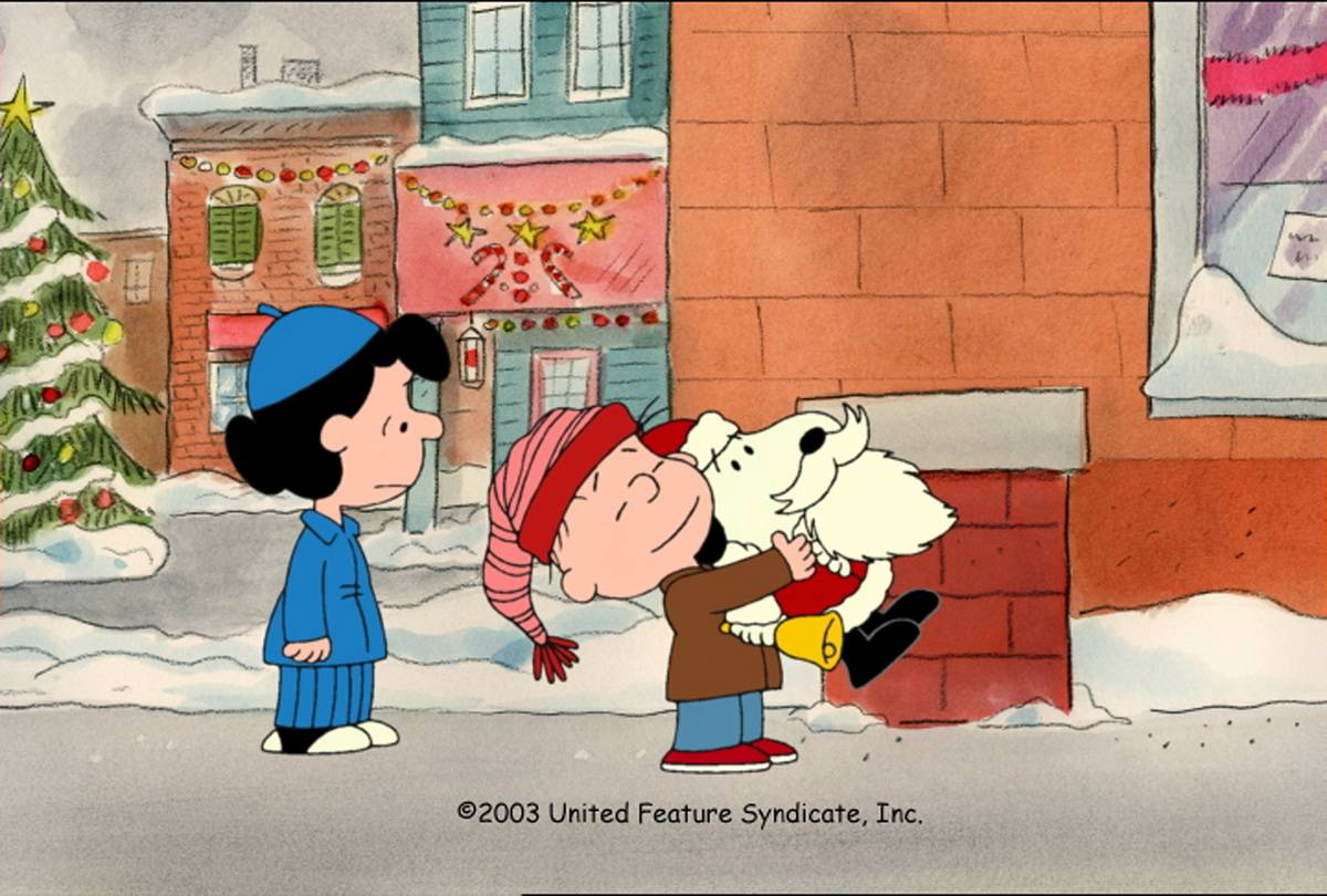 Rerun hugging Snoopy in I Want A Dog For Christmas Charlie Brown