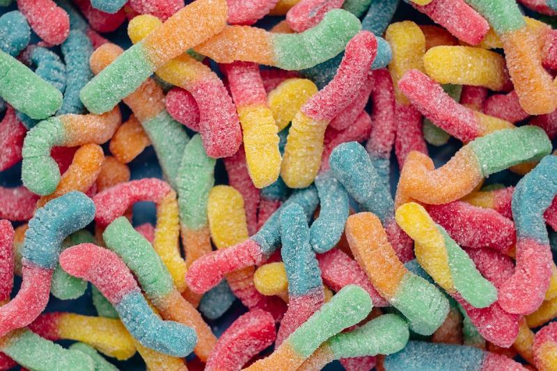 candy sour gummy worms in bright colors