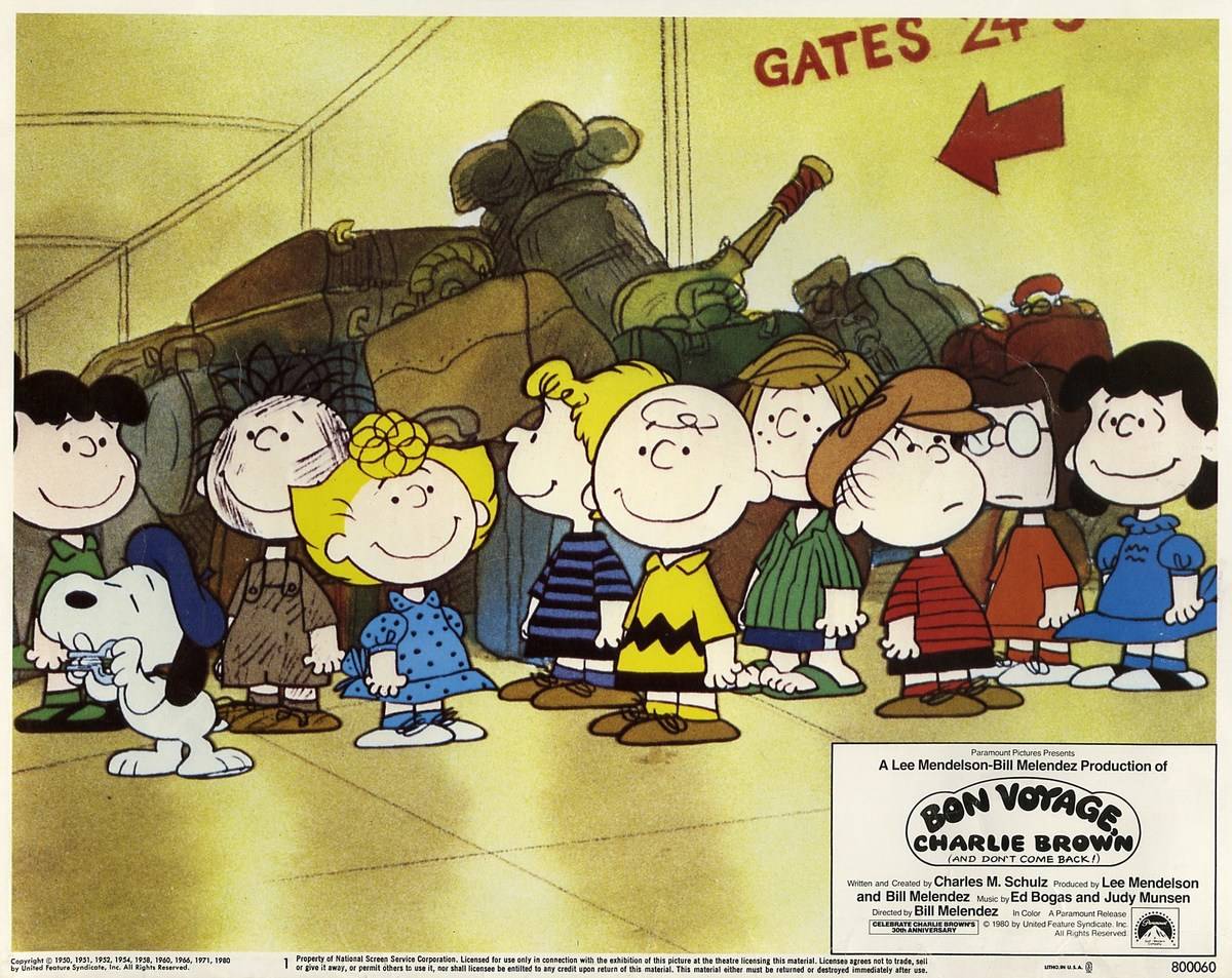 children standing around baggage in Bon Voyage Charlie Brown