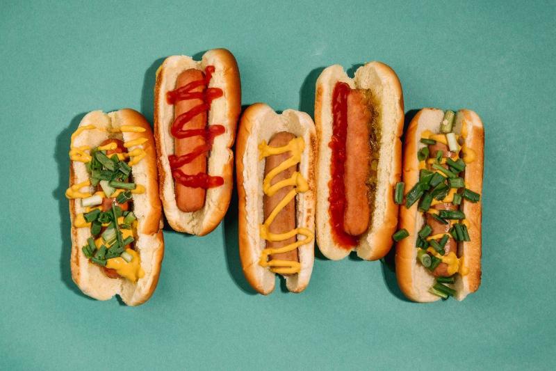 hot dog hot dogs with different condiments