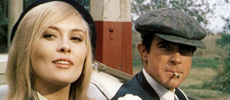 Faye Dunaway and Warren Beatty sit in car as Bonnie Parker and Clyde Barrow