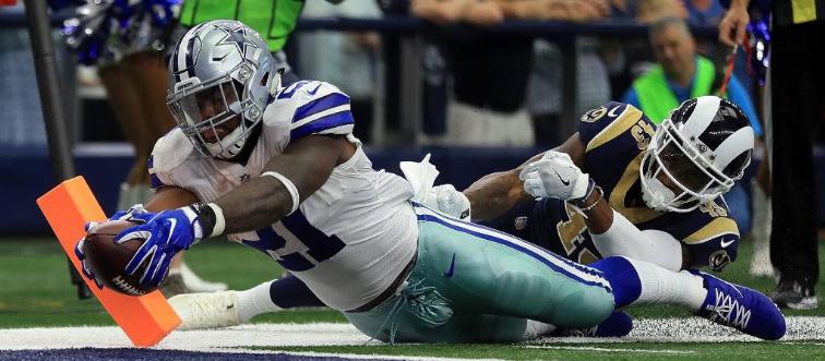 Player reaching for a touchdown