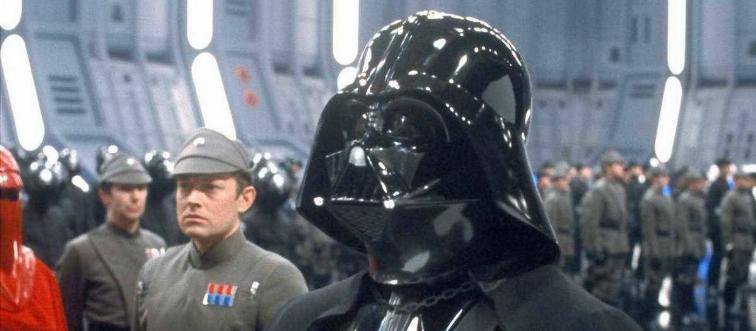 Darth Vader standing among Imperial forces in Star Wars Return of the Jedi
