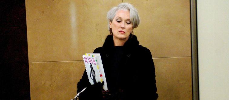 Meryl Streep standing in elevator as Miranda Priestly in The Devil Wears Prada