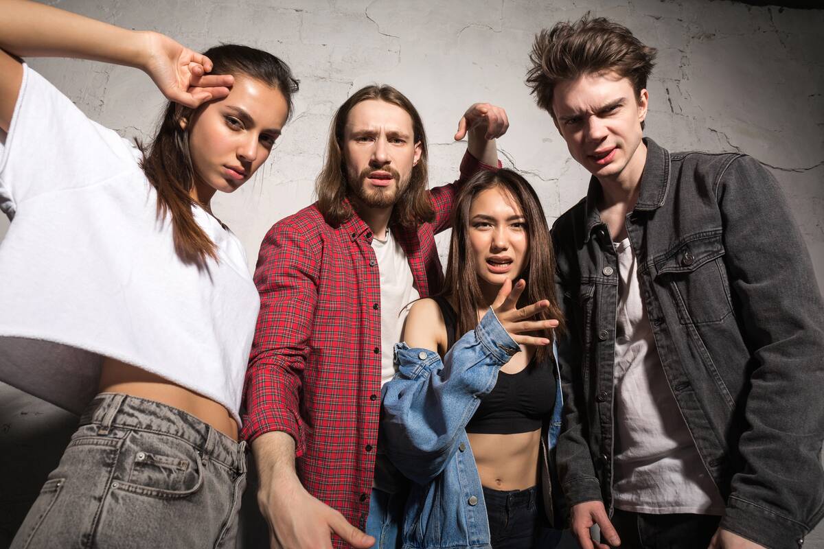 angry friends standing together