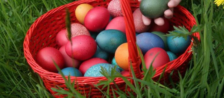 Colorful easter eggs in a basket