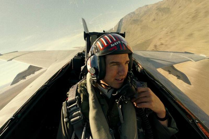 Tom Cruise in fighter jet's cockpit as Pete 'Maverick' Mitchell in Top Gun Maverick