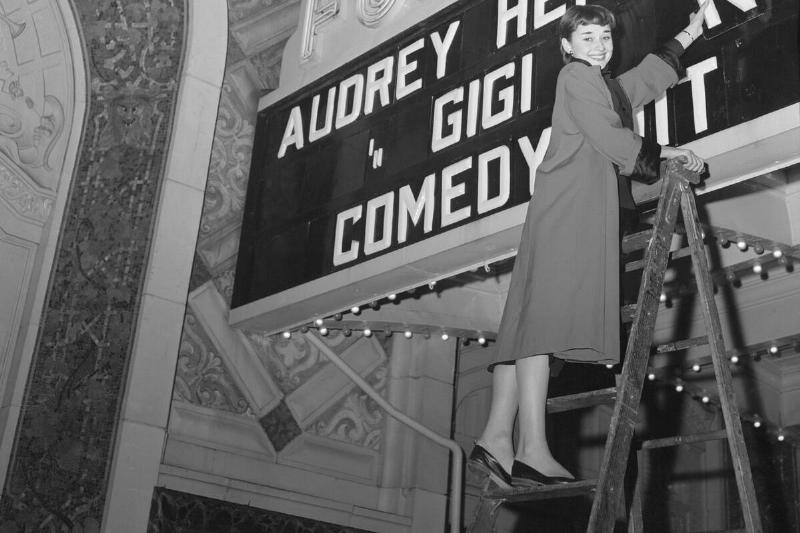 Audrey Hepburn Placing Letters on Marquee