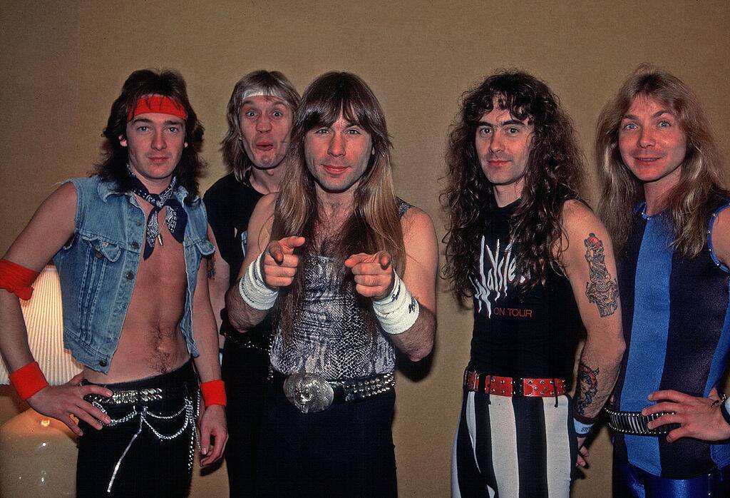 iron maiden posing for a photo