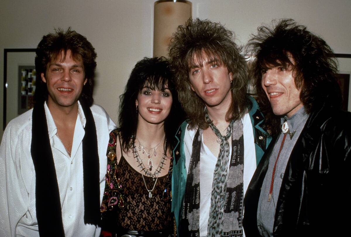 Joan Jett & the Blackhearts backstage when Joan Jett & the Blackhearts perform on Broadway circa 1989 in New York City.